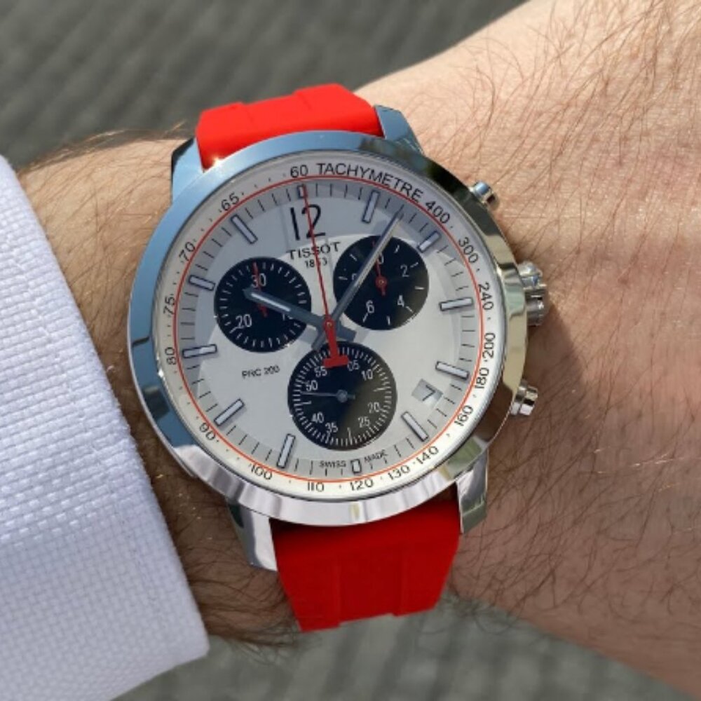 Tissot Men's Silver Dial Red Strap Watch New